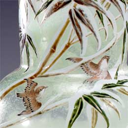 ガレ　雪笹・雀文花器